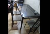 Mesa de Ferro com Tampo de Vidro + 4 Cadeiras